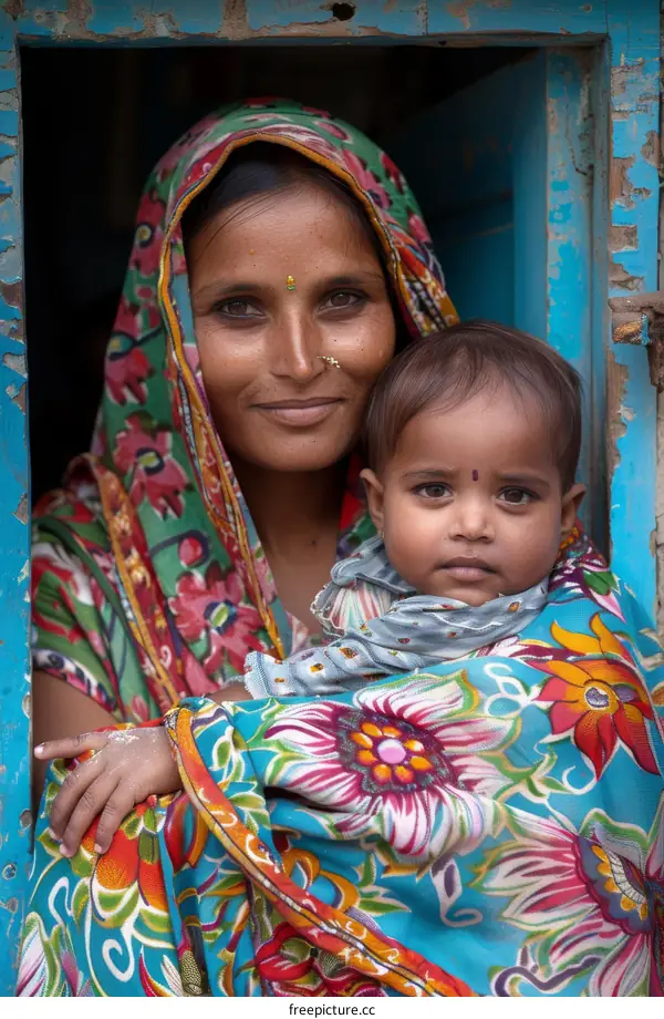 Indian Mother and Child Embrace