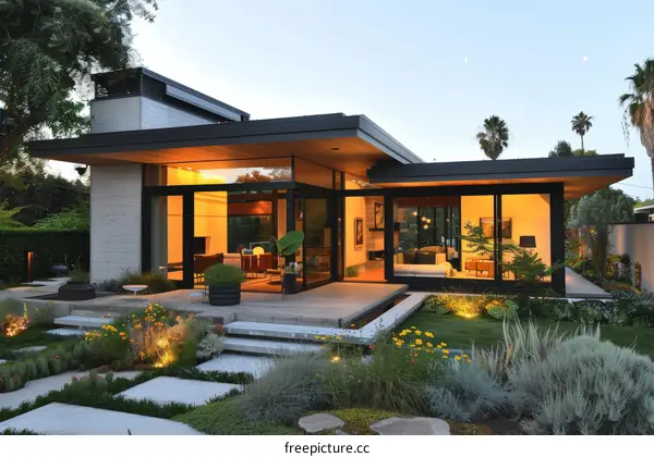 Modern Architectural House Exterior with Glass Windows