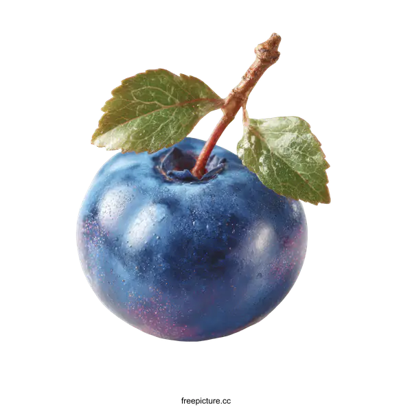 [Transparent Background PNG]Close Up of a Single Ripe Blueberry with Leaves