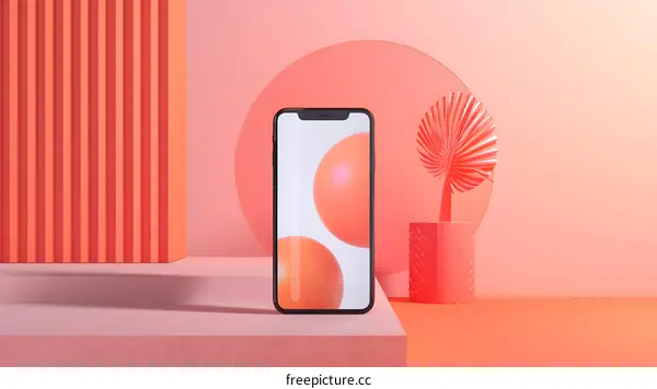 Minimalist 3D Rendered Smartphone Mockup with Coral Background