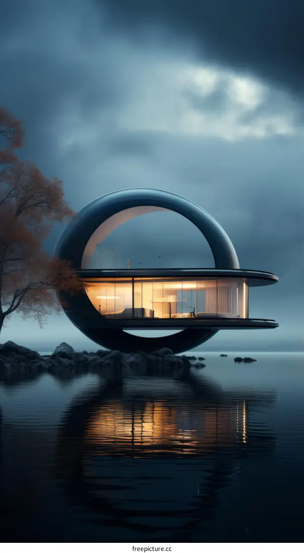 futuristic house design floating above water