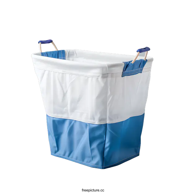 [Transparent Background PNG]Blue and White Laundry Basket with Handles