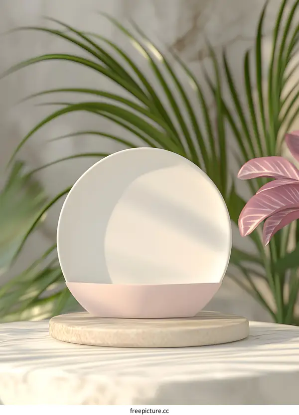 White And Pink Product Display With Leaves Background