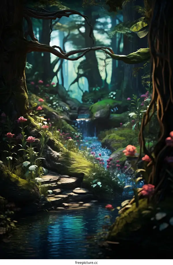 Mystical forest with a beautiful creek running through it