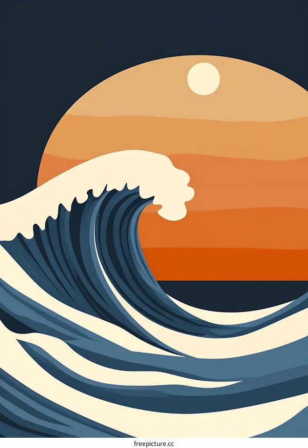 Abstract Art Wave Ocean Sunset Minimalist Illustration