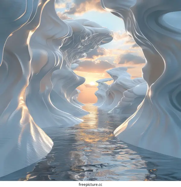 Ice Cave with River Flowing Through