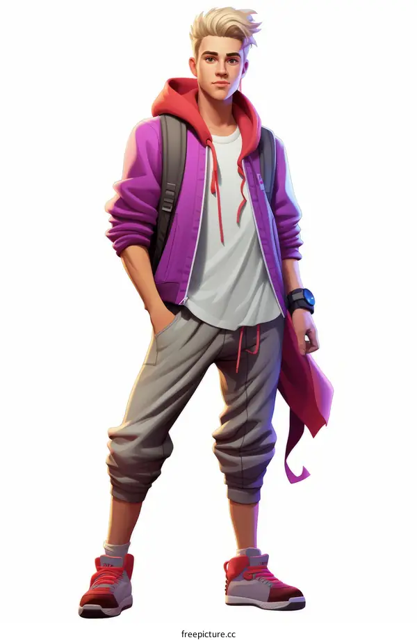 Illustration of a young man standing with a backpack