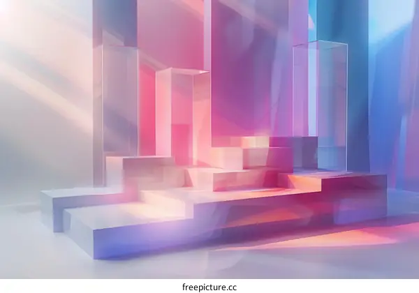 3D Rendering of Geometric Shape in Pink and Blue Gradient