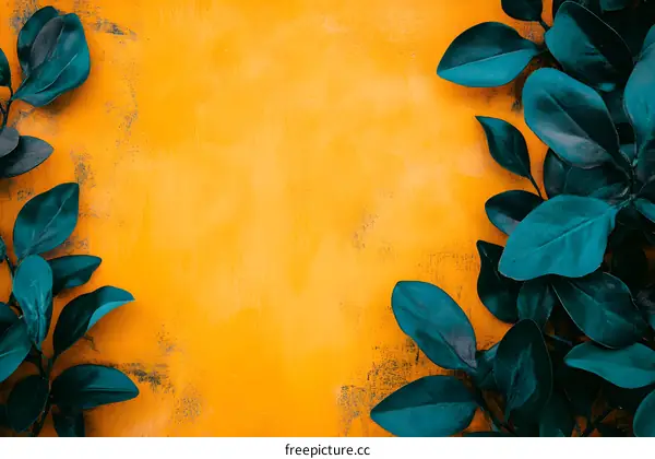 Green Leaves on Yellow Background