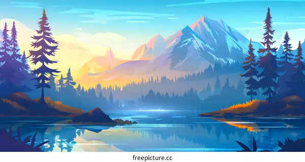 Mountain Lake Sunset Landscape