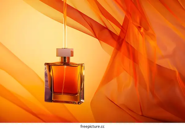 Perfume Bottle Hanging On Orange Fabric