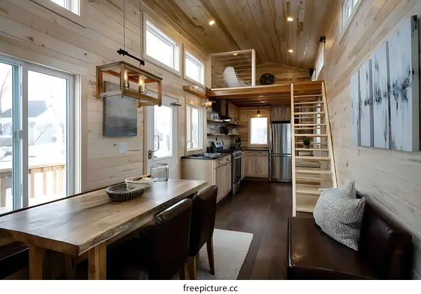 Modern Tiny House Interior with Rustic Wooden Elements