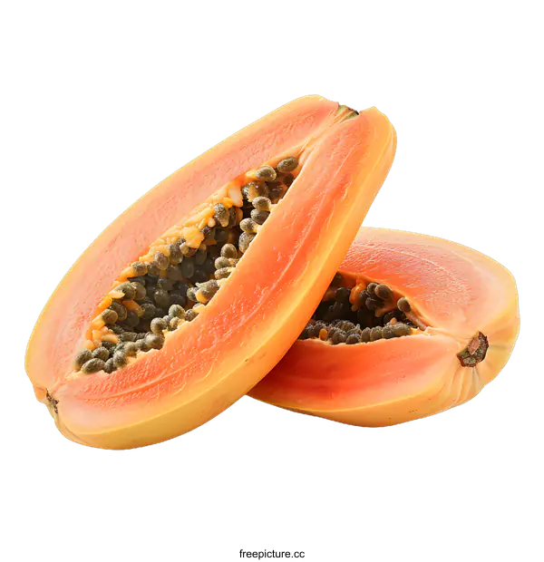[Transparent Background PNG]Fresh papaya fruit cut in half