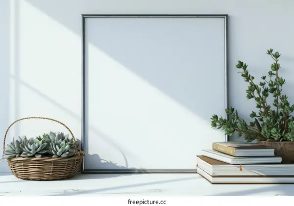 A Bright Room with a Plant and Books