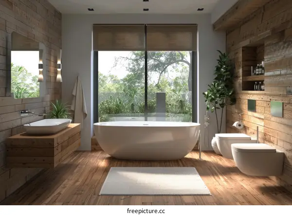 Modern Rustic Bathroom with Large Window