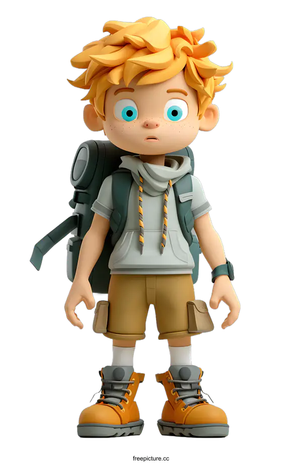 [Transparent Background PNG]Lost Little Boy with Backpack
