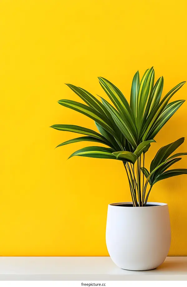 Green Plant in a White Pot on Yellow Background