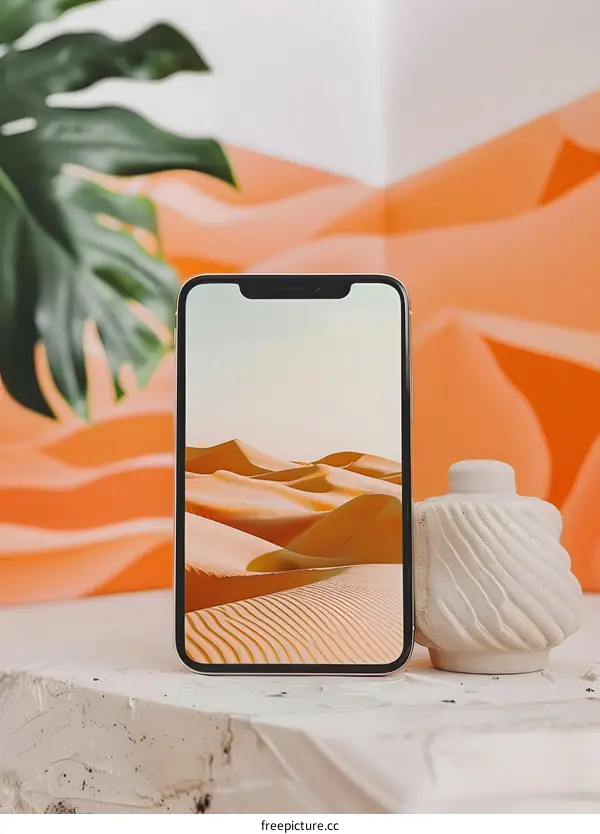 Desert Landscape Displayed on a Smartphone