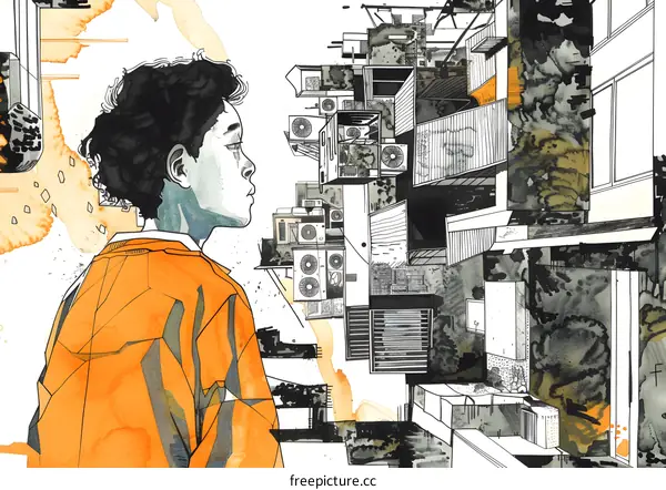 Abstract Illustration Of Person In Urban Landscape