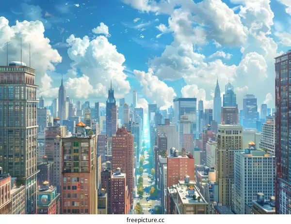 A beautiful digital painting of a cityscape.