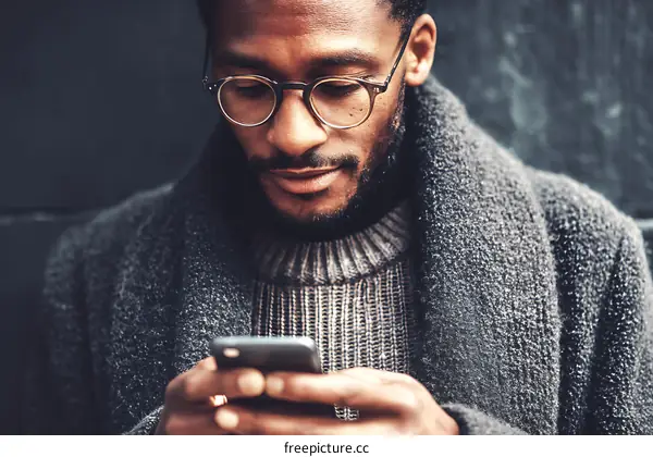 African Man Using Smartphone in Urban Setting