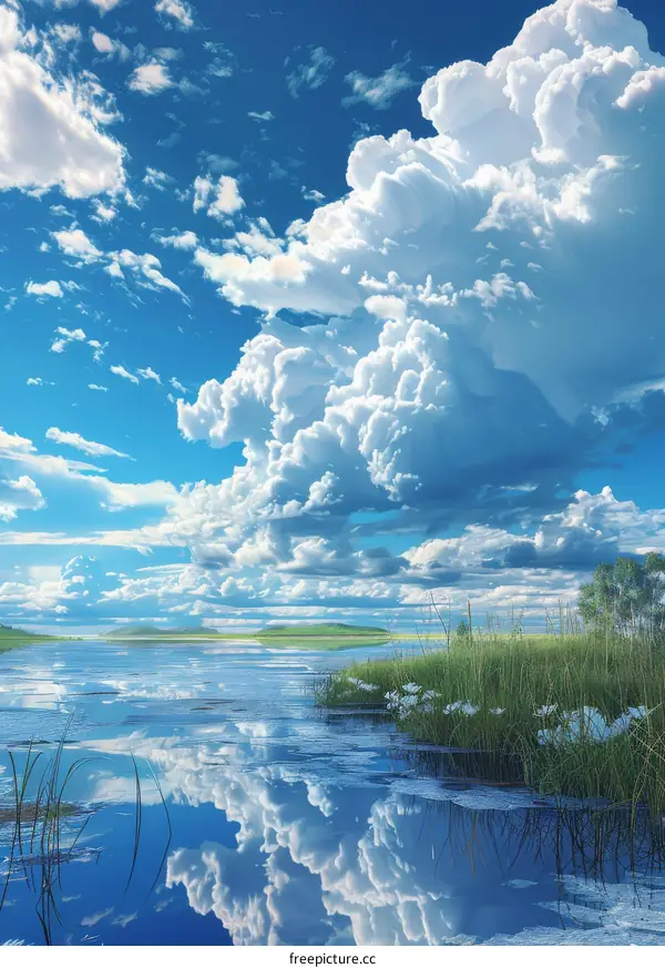 Serene Sky Reflection on Tranquil Lake