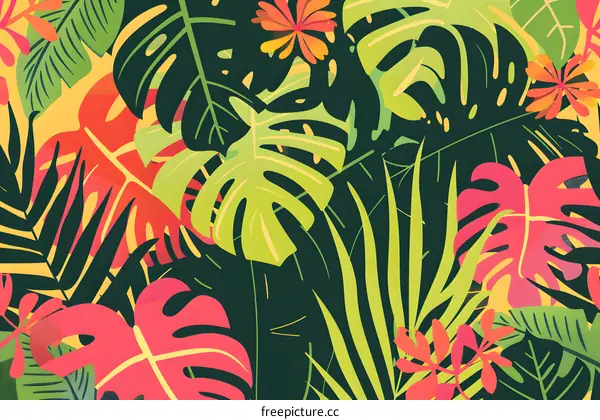 Colorful Tropical Leaves Pattern Seamless Background