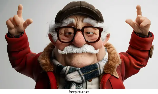 A Kind Old Man Smiling and Pointing