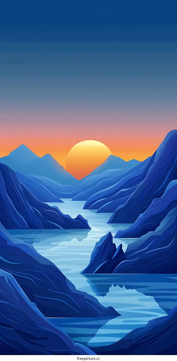 Abstract Mountain Landscape With Sunset