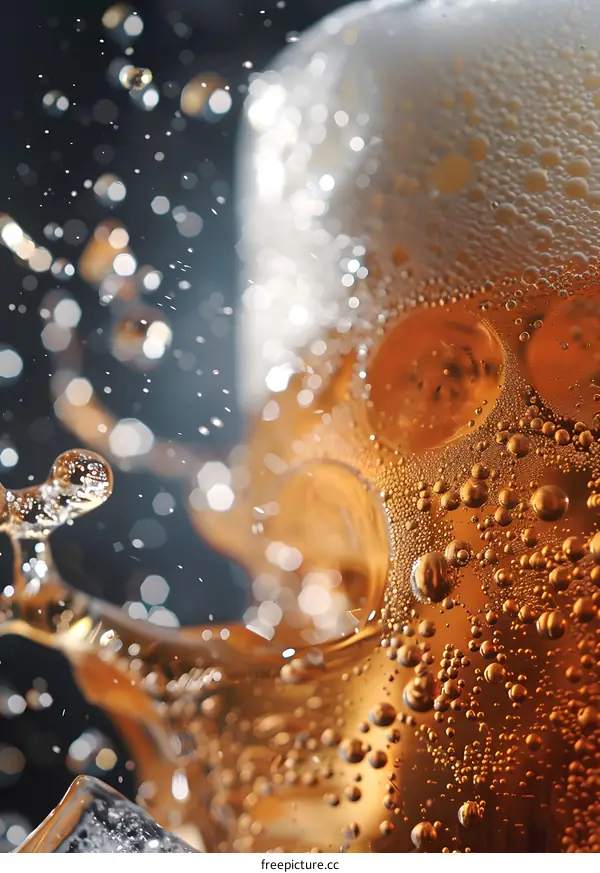 Closeup of Beer Bubbles and Foam