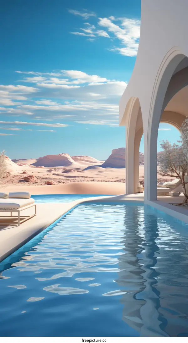 Modern minimalist desert villa with pool