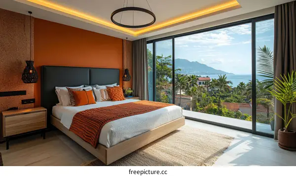 Modern Coastal Master Bedroom with Panoramic Ocean Views