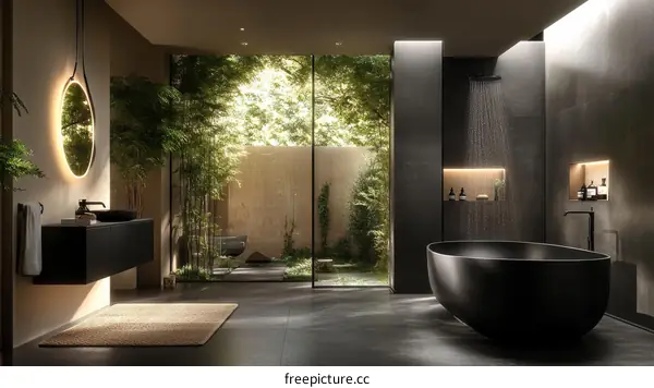 Modern Luxury Bathroom with Garden View