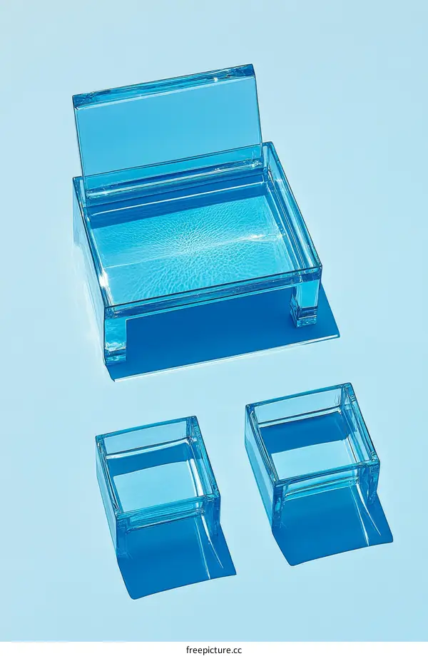 Transparent Blue Boxes Set on a Light Blue Background