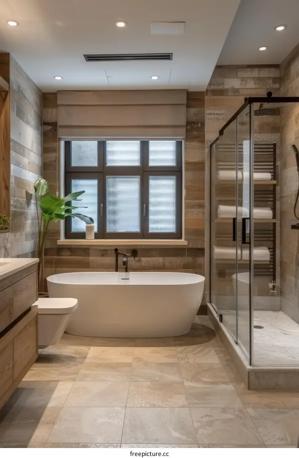 Modern Bathroom with Stylish Bathtub and Shower