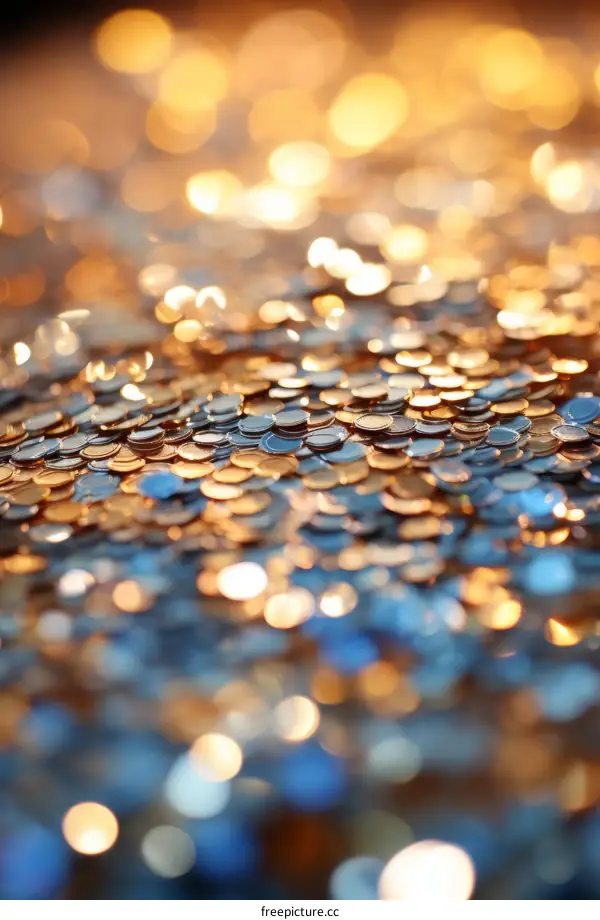 Close-up of Shiny Gold and Silver Coins with Blurred Background