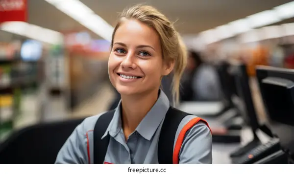 Portrait of a young female supermarket employee