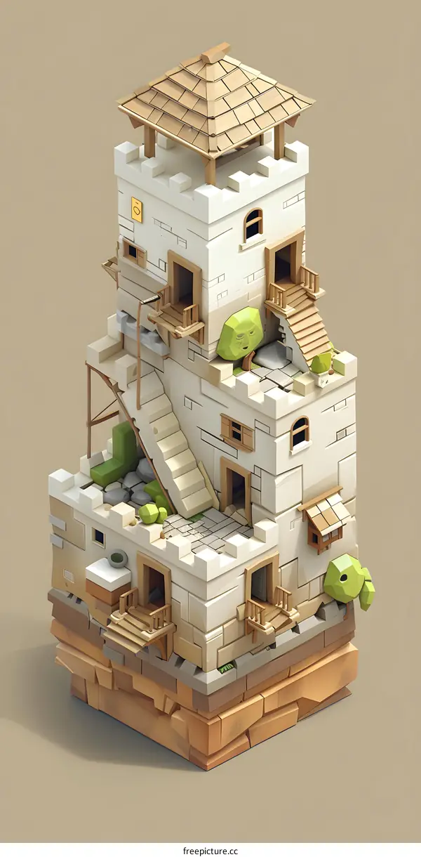 Low Poly 3D Illustration of a White House