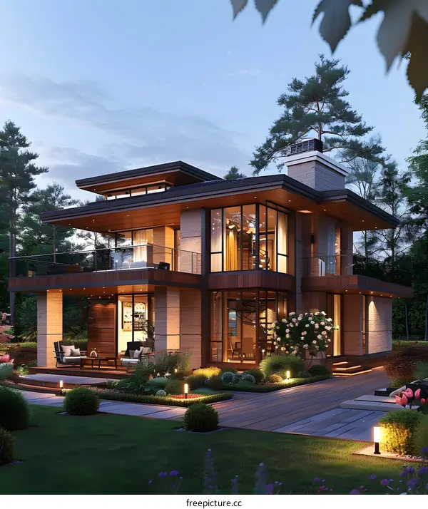 The modern style brown villa