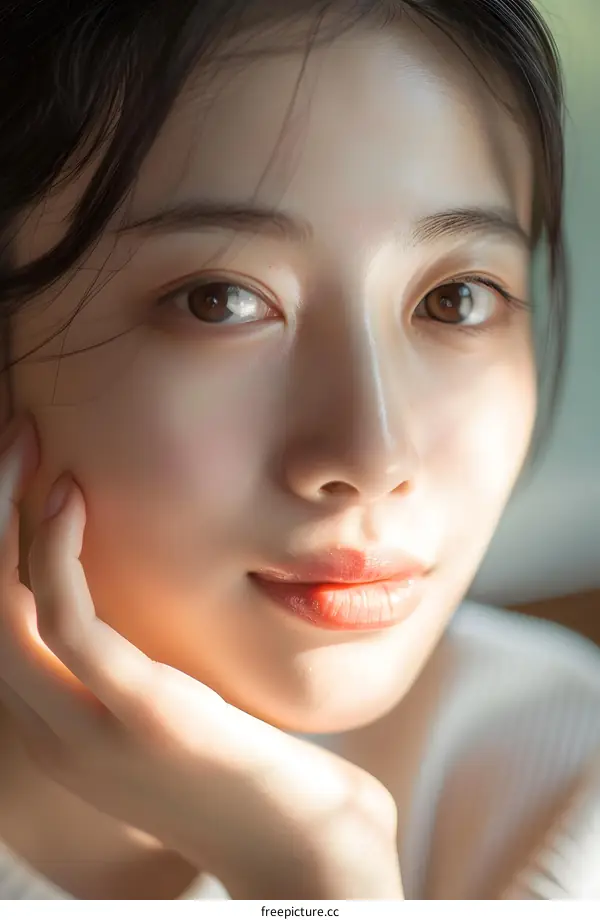 Closeup Portrait of Beautiful Asian Woman With Soft Light