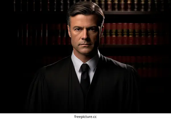 Portrait of a male judge in a black robe and white tie