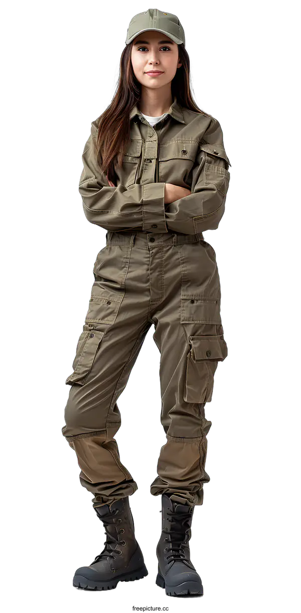 [Transparent Background PNG]Portrait of a young girl in military-style clothing