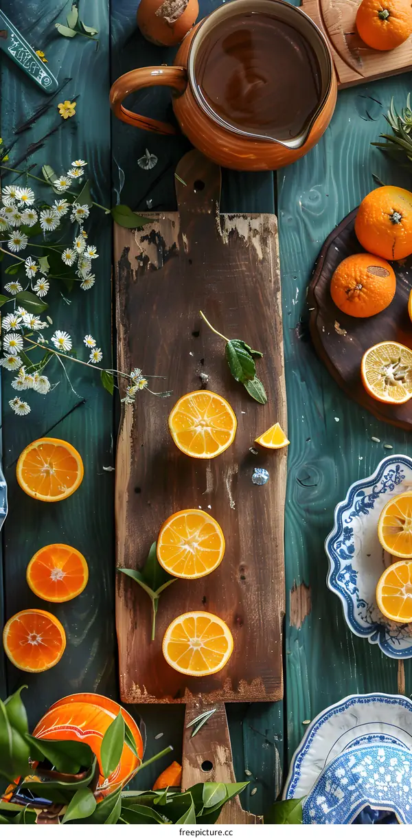 Fresh Orange Slices on Rustic Wooden Table