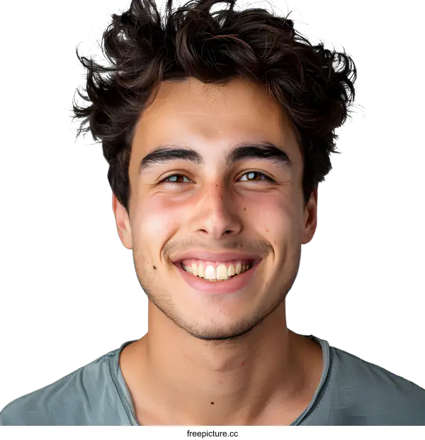 [Transparent Background PNG]Portrait of a Smiling Young Man with Curly Hair