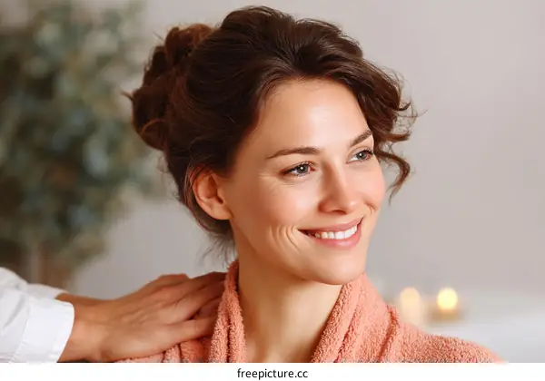 Woman Receiving Shoulder Massage in Spa