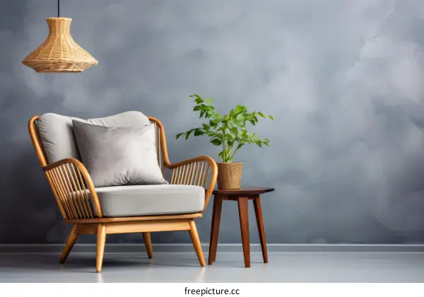 A Stylish Living Room with a Comfortable Armchair and a Plant