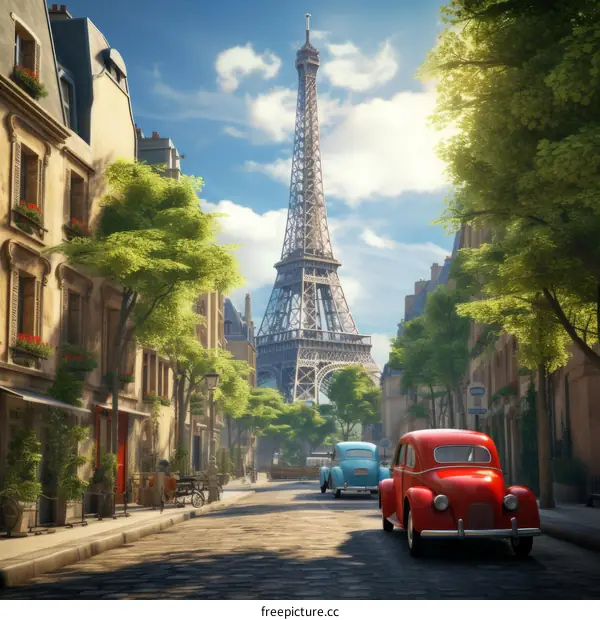 Vintage Cars in Paris with the Eiffel Tower