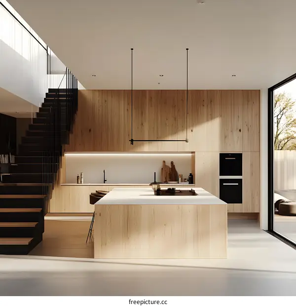 Modern Kitchen Design with Wooden Cabinets and Island