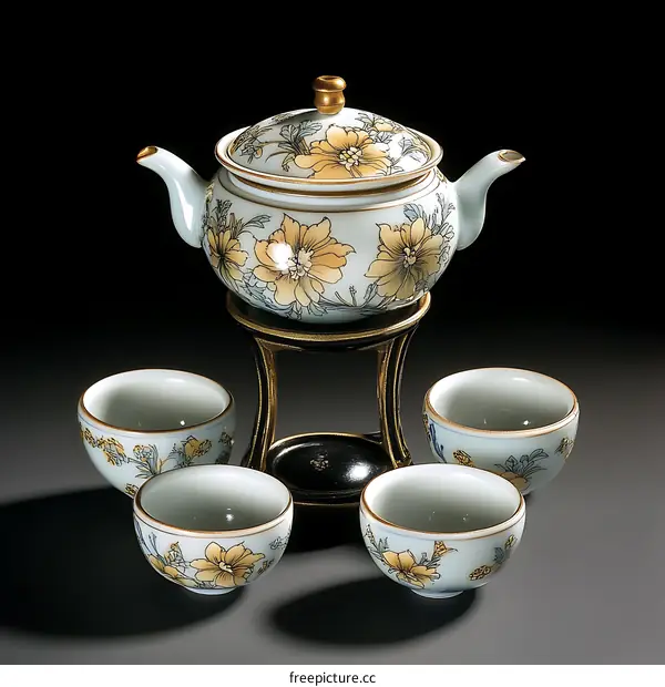 Traditional Chinese Tea Set with Floral Design