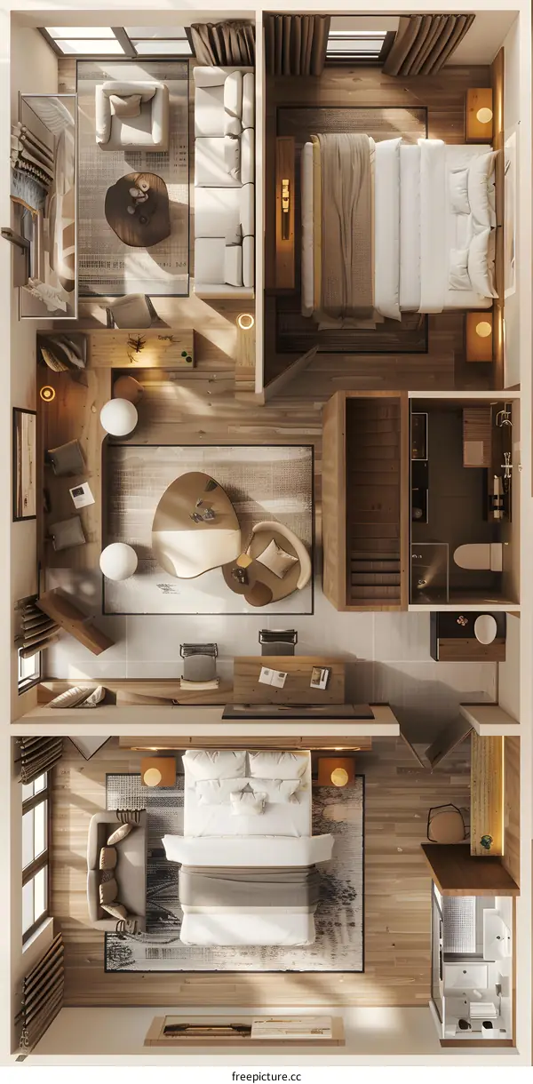 The interior design of a duplex apartment